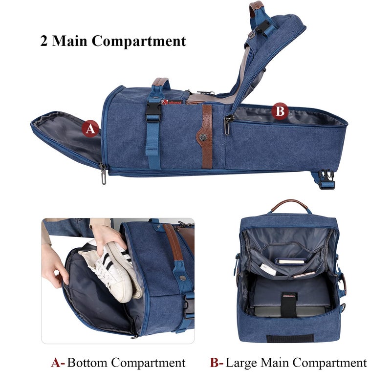 WITZMAN Travel Backpack for Men Women Carry on Luggage Backpack Canvas Rucksack Duffel bag with Shoe Compartmentï¼ˆA2021 big size Blueï¼‰ - Image 5